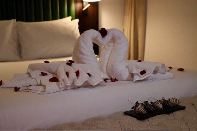 Swan Towels and Rose Petals