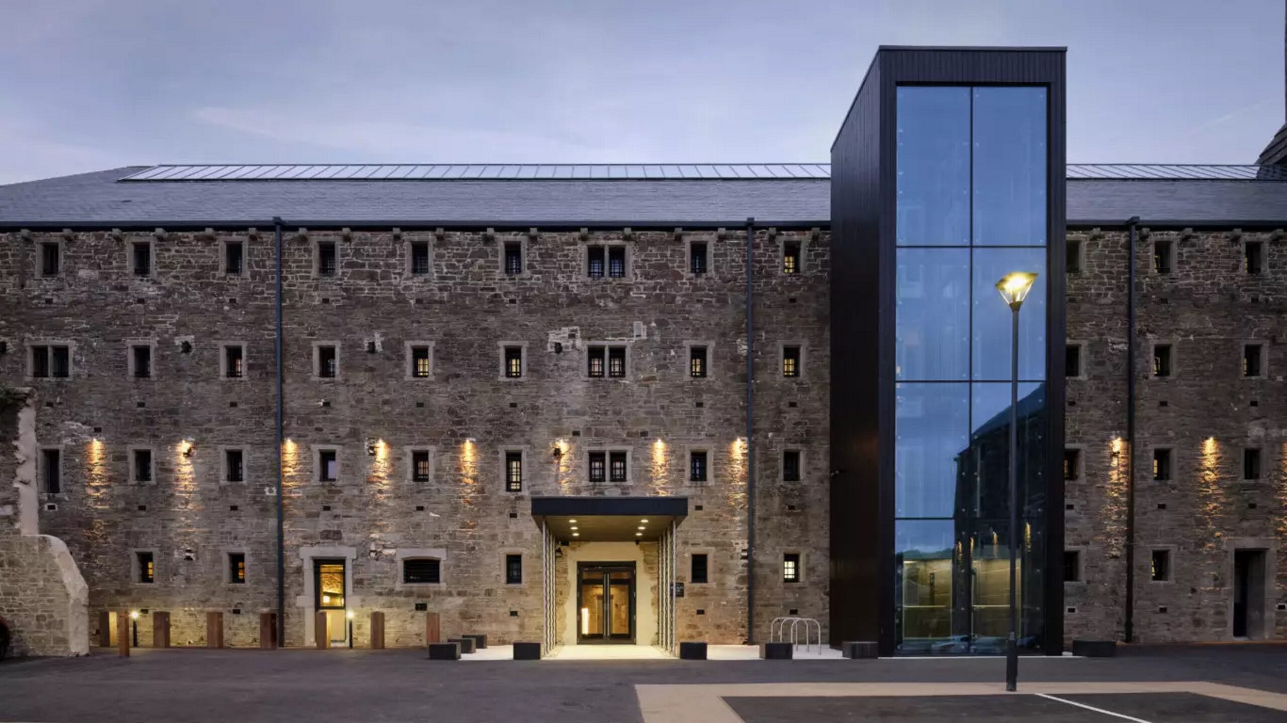 Exterior shot of the Bodmin Jail Hotel at dusk